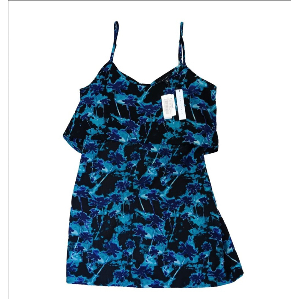 Women's Sanctuary Dress Size M Blue Black Palm Print Sleeveless
